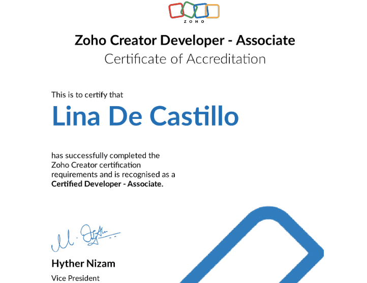 Zoho_Creator_Certificate_Lina_ de Castillo